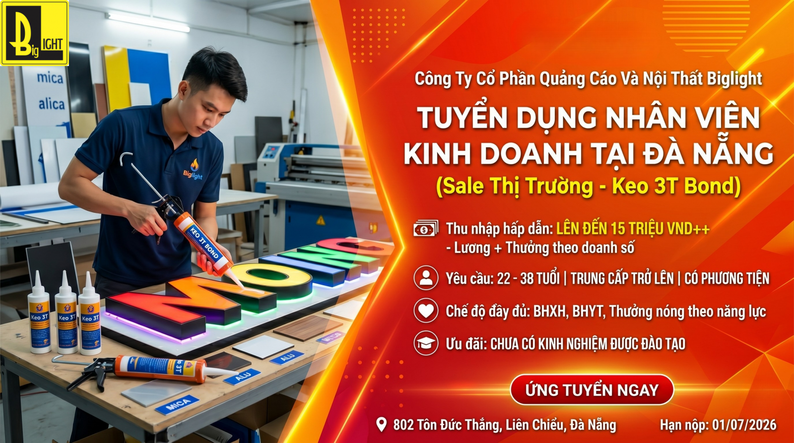 Banner tuyển dụng nhân viên kinh doanh tại Đà Nẵng công ty Biglight