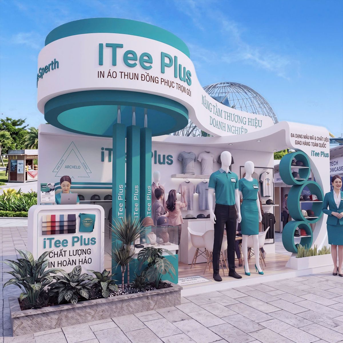 Mẫu booth triển lãm thương mại kết cấu hiện đại
