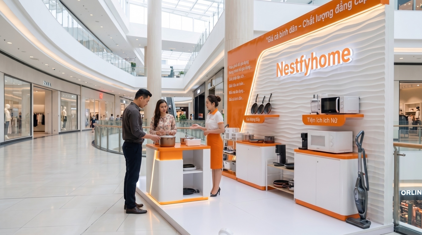 Booth gia dụng góc nhìn 45 độ tinh tế