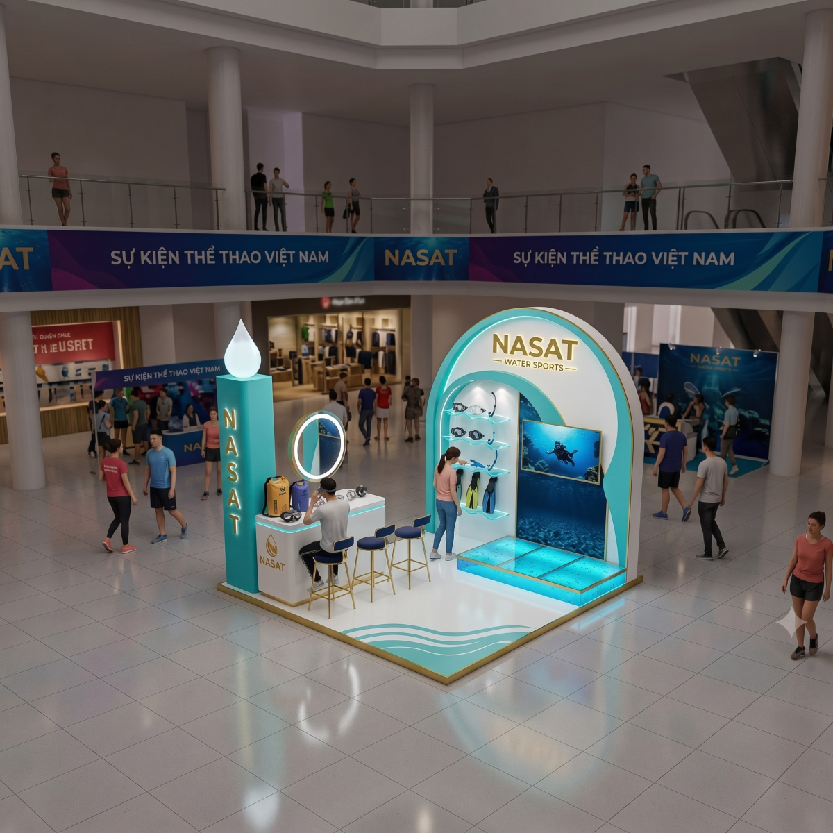 Booth thể thao kiến trúc vuông vắn ấn tượng