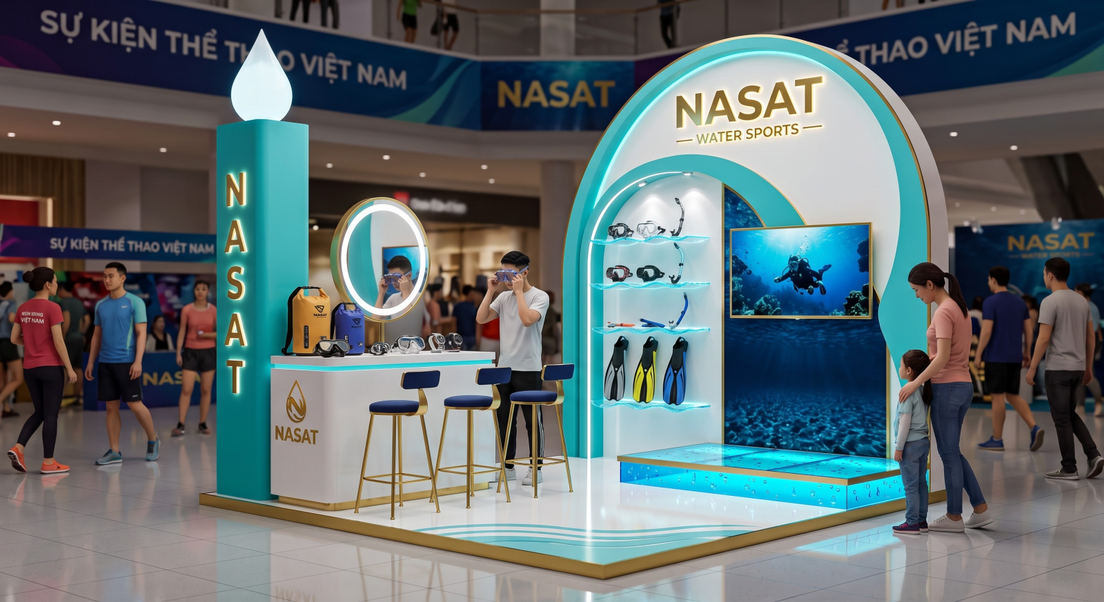 Mẫu booth quảng cáo thể thao năng động hiện đại 2026
