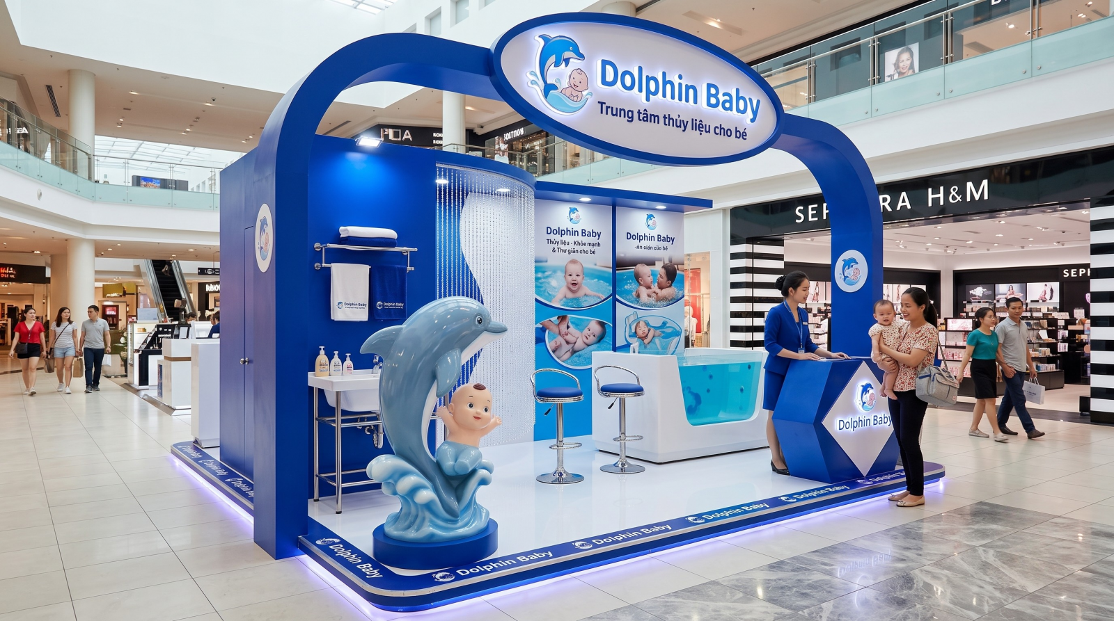 Mẫu booth quảng cáo ấn tượng phối cảnh góc trái 45 độ